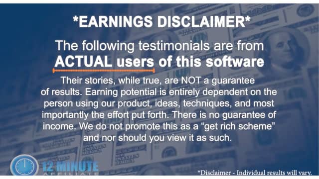 12 Minute Affiliate System Disclaimer